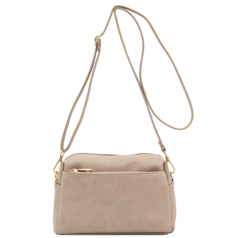 FashionPuzzle Triple-Zip Small Crossbody Shoulder Bag