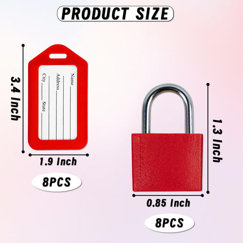 8-Pack Luggage Locks with Keys & 8 Travel Bag Tags