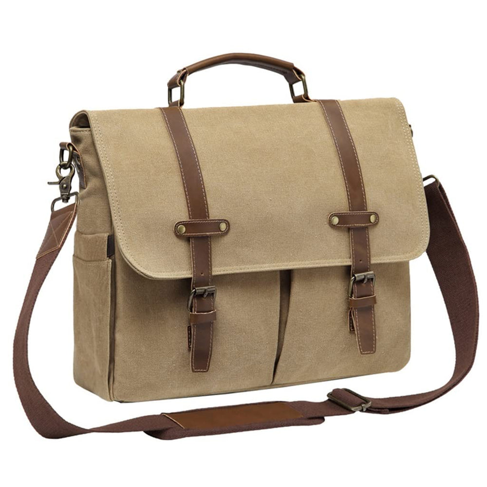 WSNHFUD Vintage Canvas Messenger Briefcase for 15-Inch Laptop