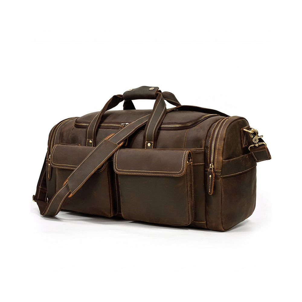Handmade Leather Weekender Duffel Bag for Overnight Travel