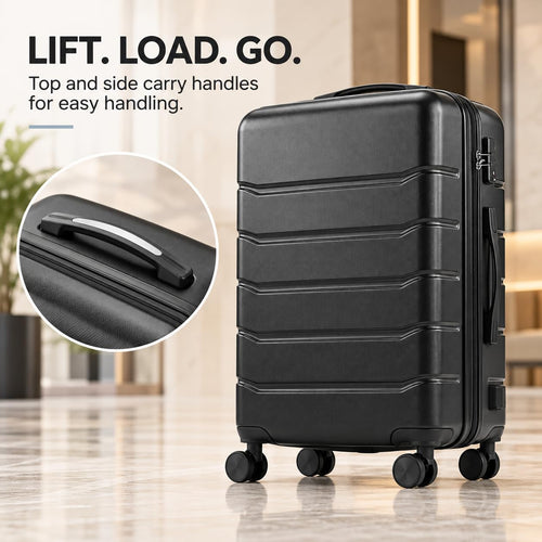 20-Inch Black Expandable Hardside Spinner Suitcase