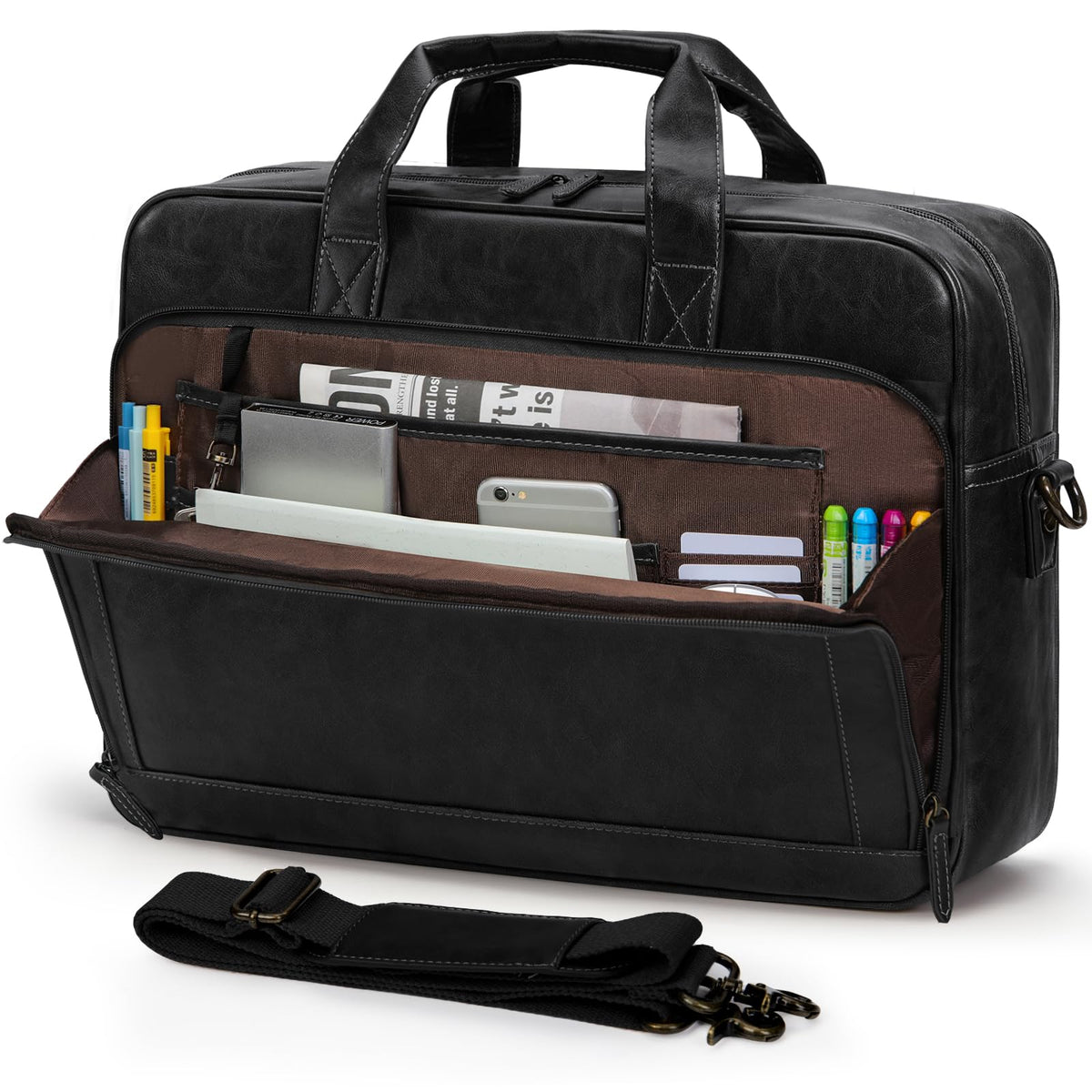 RAINSMORE Men's Vintage Leather 16-Inch Laptop Briefcase
