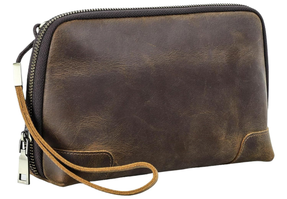 Vintage Cowhide Leather Travel Tech Organizer Pouch