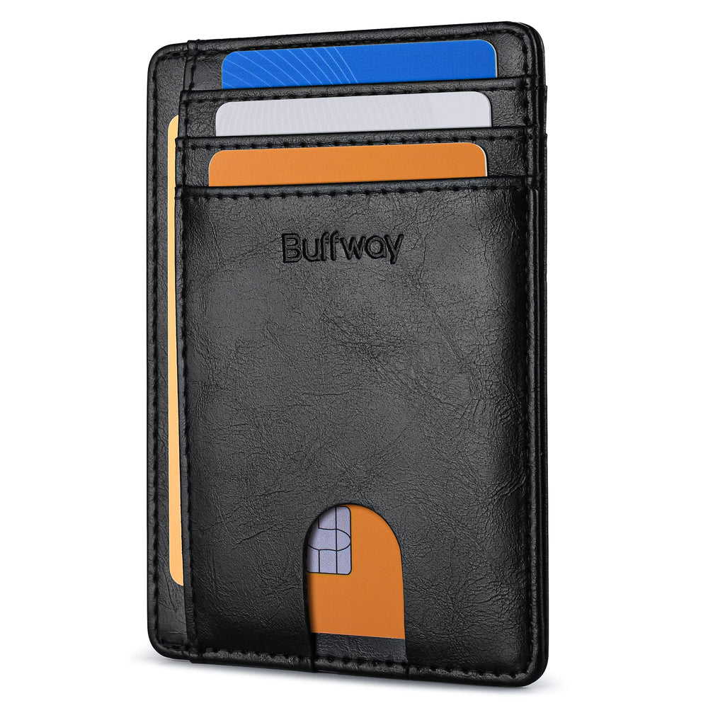 Buffway Slim RFID-Blocking Leather Front Pocket Wallet